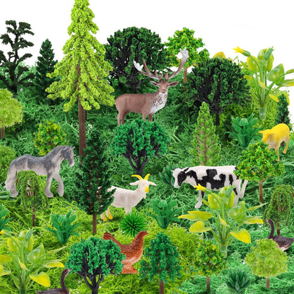 36 Pcs Green Mixed Model Trees with 40g Moss, Diorama Trees Grass Mini Fake Miniature Trees Moss for Building Model, Model Train Scenery, Natural Green Landscape, Railroad Scenery