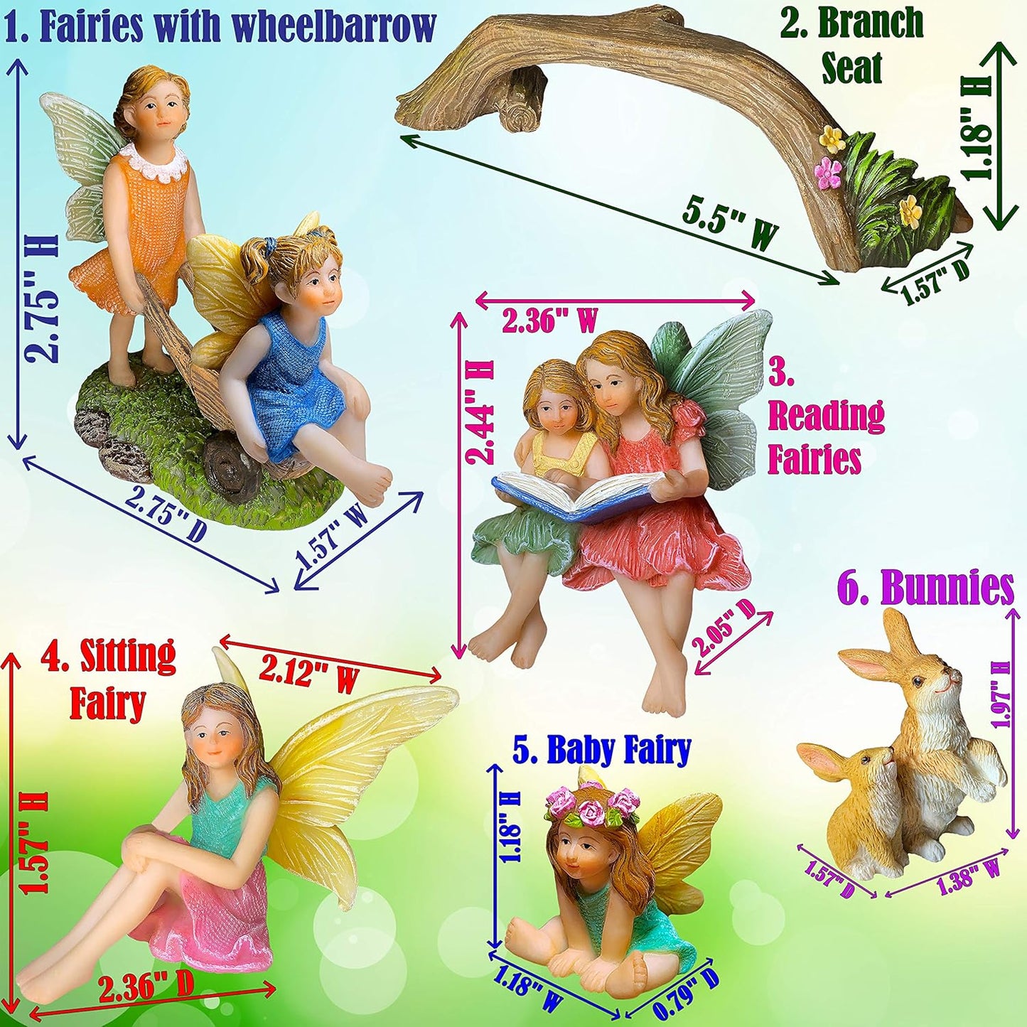 Mood Lab Fairy Garden - Miniature Family Kit Figurines & Accessories - Fairies Statue Set of 6 pcs - Outdoor or House Decor