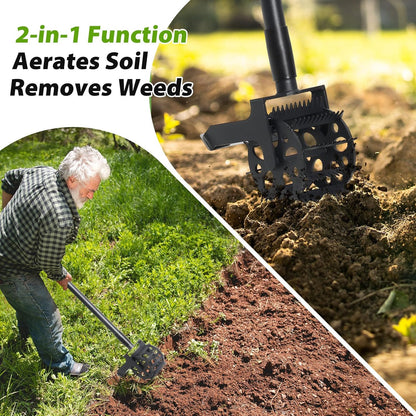 Rotary Cultivator Tool, 2-in-1 Garden Weeder, Crumbler Soil Cultivator Hand Tiller Garden Tool with Sharp Weeding Knife for Soil Mixing, Grass Removal, Lawn Edger, 52 Inch Long