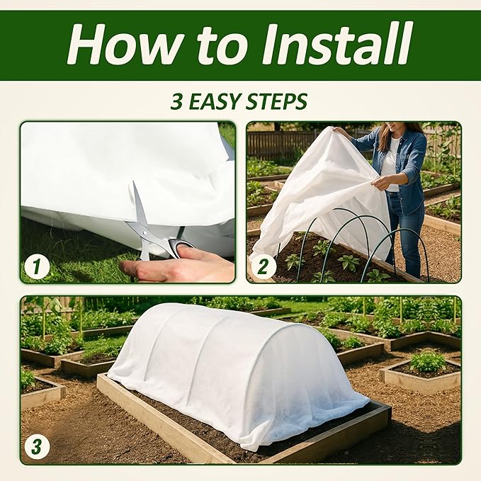 Gardzen 1.5 oz Plant Covers Freeze Protection, Reusable 10ft x 10ft Floating Row Covers, Thicker Frost Blankets for Outdoor Plants, Pests Protection, White