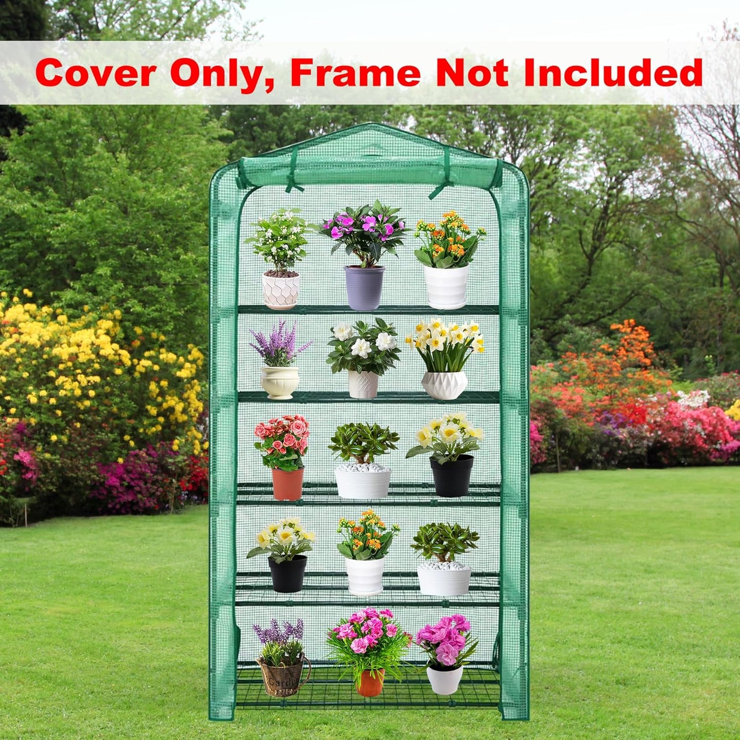 Sfcddtlg Extra Wide 5 Tier Greenhouse Replacement Cover, 75" x 40" x 19" PE Plant Greenhouse Cover with Roll-Up Zipper Door for Outdoor Gardening Plants Cold Frost Wind Rain Proof (Frame NOT Included)