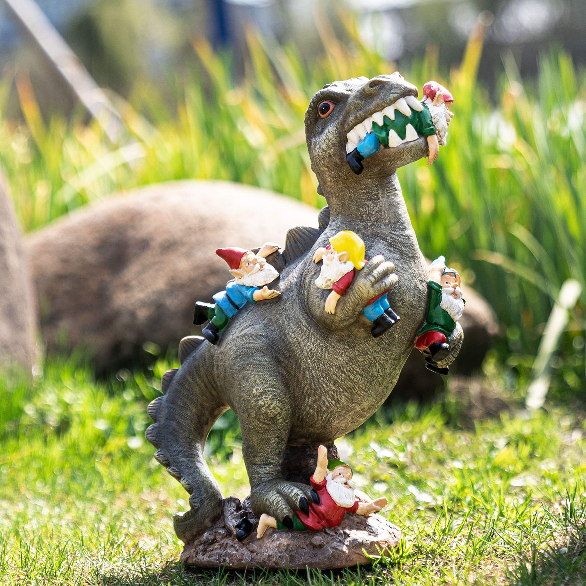 SOWSUN 14" Garden Gnomes Statue Dinosaur Outdoor Decor Gifts for Women