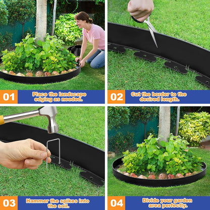 4IN x 33FT Landscape Edging, Garden Edging Borders with 40pcs Metal Stakes, Flexible Plastic Garden Border for Lawn, Landscaping, Flower Beds, Trees and Yard