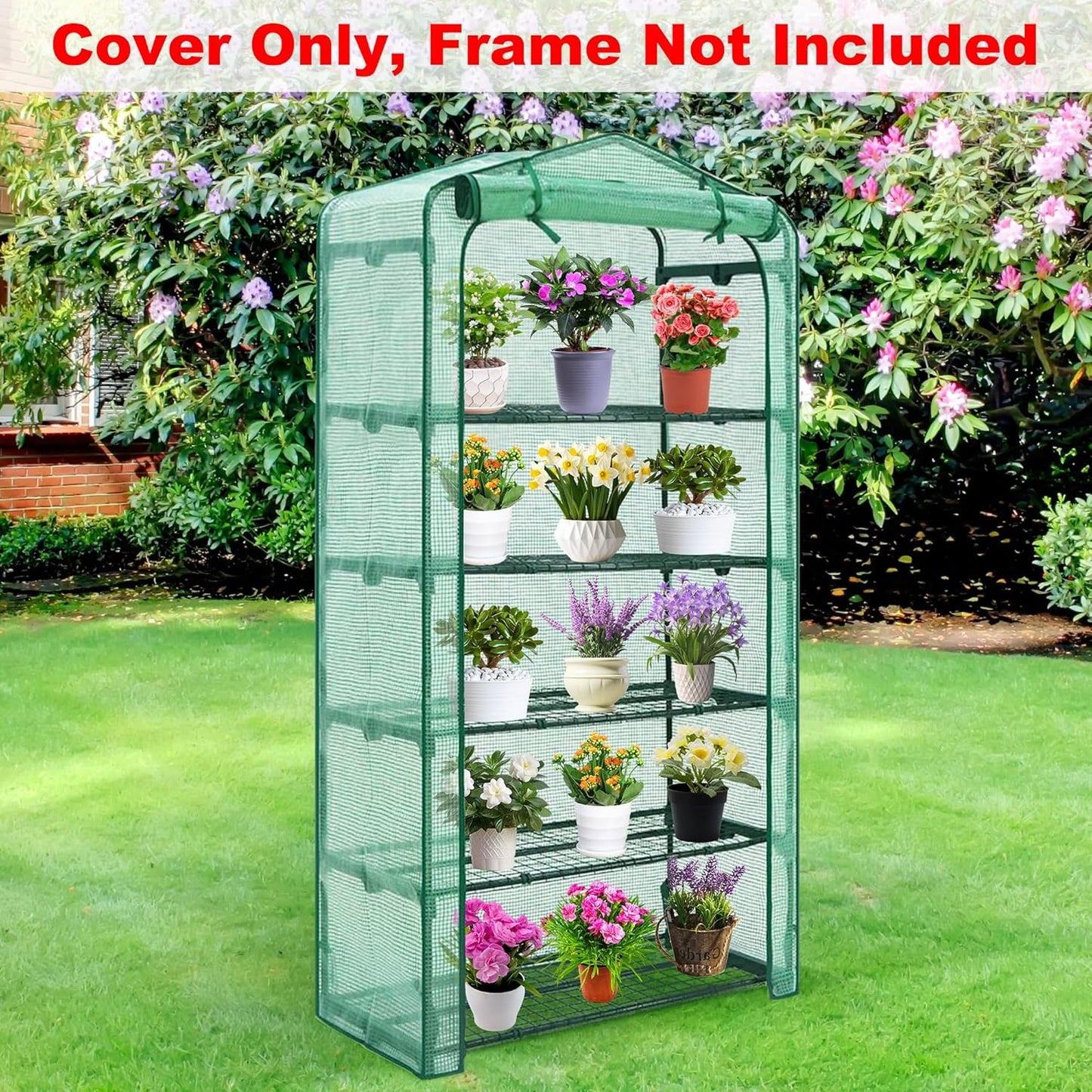 Sfcddtlg Extra Wide 5 Tier Greenhouse Replacement Cover, 75" x 40" x 19" PE Plant Greenhouse Cover with Roll-Up Zipper Door for Outdoor Gardening Plants Cold Frost Wind Rain Proof (Frame NOT Included)