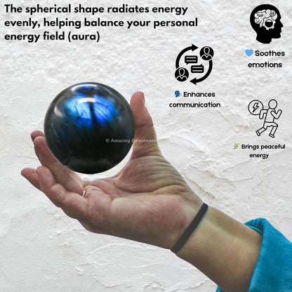Amazing Gemstone Labradorite Crystal Ball with Stand - 2 Inches Crystal Sphere Meditation Balls for Witchcraft and Decorative Balls
