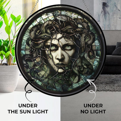 Medusa Stained Glass Window Hanging Window Suncatcher 12" Glass Panel with Metal Chain and Hooks Sun Catchers Indoor Wall Art Home Decor Gift for Women Mother's Day