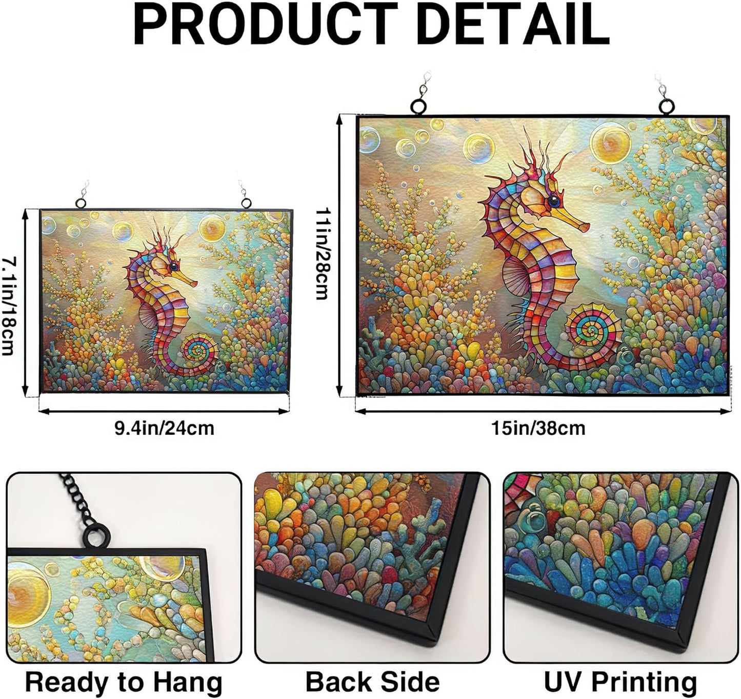 Personalized Rectangle Rainbow Seahorse Suncatcher Stained Glass Stained Glass Window Hanging Home Decor Garden Halloween Christmas Wedding Housewarming Gifts
