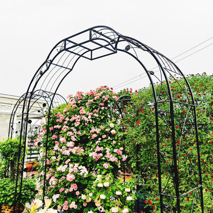 Metal Garden Arch W74.4'' x H98.4'' Garden Arbor Trellis Climbing Plants Support Rose Arch Outdoor Arch Black