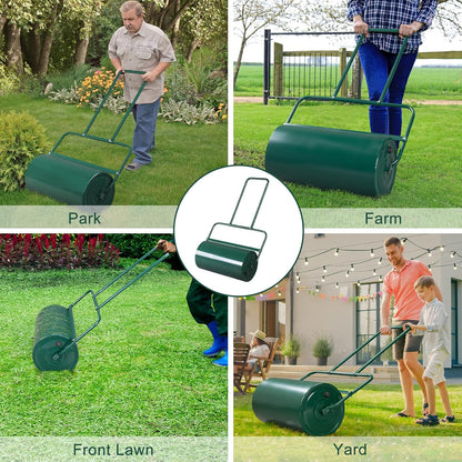 Outvita Lawn Roller, 13 Gallons Water and Sand Filled Garden Drum Roller with U Shaped Handle Tow beind Sod Roller for Planting, Seeding(Green)