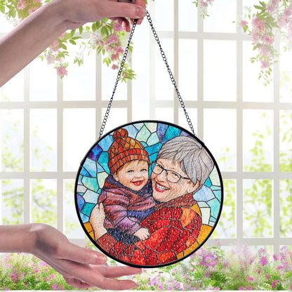 LOVELYPOD Custom Grandma and Grandkids Faux Stained Glass Sun Catcher, Personalized Family Portrait Window Hanging, Gifts for Grandma, Mom Photo Gifts, Custom