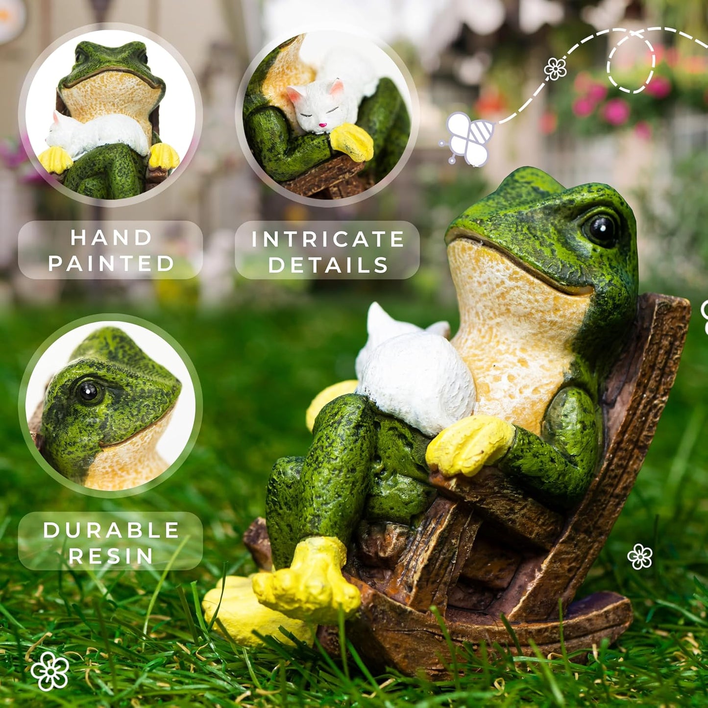 Miniature Frog Garden Statue with Cat Figurine, Frog Gifts, 3.14'' Outdoor Decorations for Yard and Garden