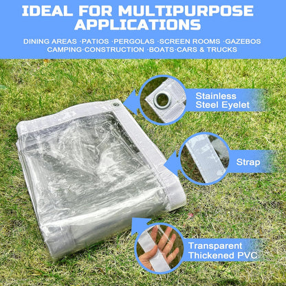 Clear Tarp 8 x 20FT, 20 Mil Clear Vinyl Tarp, Small Cover Plastic Sheeting with Grommets, Double-Stitched Reinforced Edges, Heavy Duty Tarps Waterproof and Tearproof