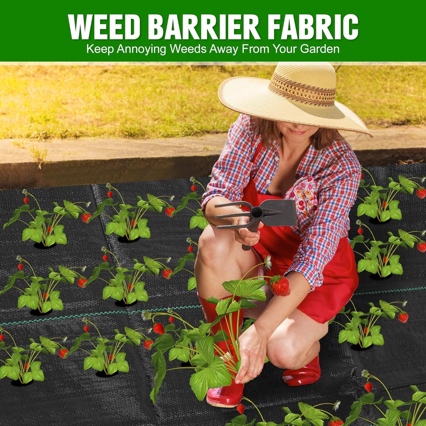 3FT x 100FT Weed Barrier Landscape Fabric Heavy Duty, 3.2oz Premium Gardening Weed Control Mat with 30 U-Shaped Securing Pegs, Ground Cover for Gardening, Farming, Raised Bed（2 Packs 3x50FT）