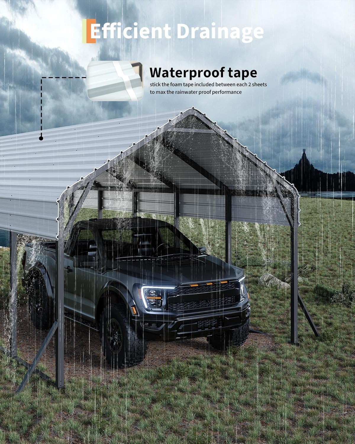 GarveeLife 13 ft x21 ft x11 ft Oversized Metal Carport, Steel Heavy Duty Car Ports for All-Weather, Tall Carport for Full-Size Pickup Trucks, Boats, and Tractors, N.W. 660 LBS