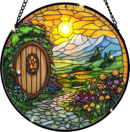 Sunshine Cottage Stained Glass Sun Catcher - Handcrafted 7.87 Inch, Shire Style Art Catcher Decor