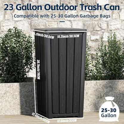 Outdoor Trash Can 23 Gallon Garbage Can with Lid Waterproof Resin Garbage Patio Waste Bin for Garden, Backyard, Deck,Black