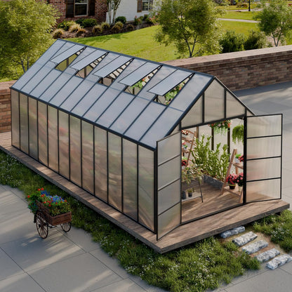 10'x10'x24' Snap-Together Greenhouse - Easy 3-Way Connectors, Heavy-Duty Aluminum Frame, Wind/Snow Resistant for Gardening/Urban Farming, Includes Sliding Door & Ventilation Windows