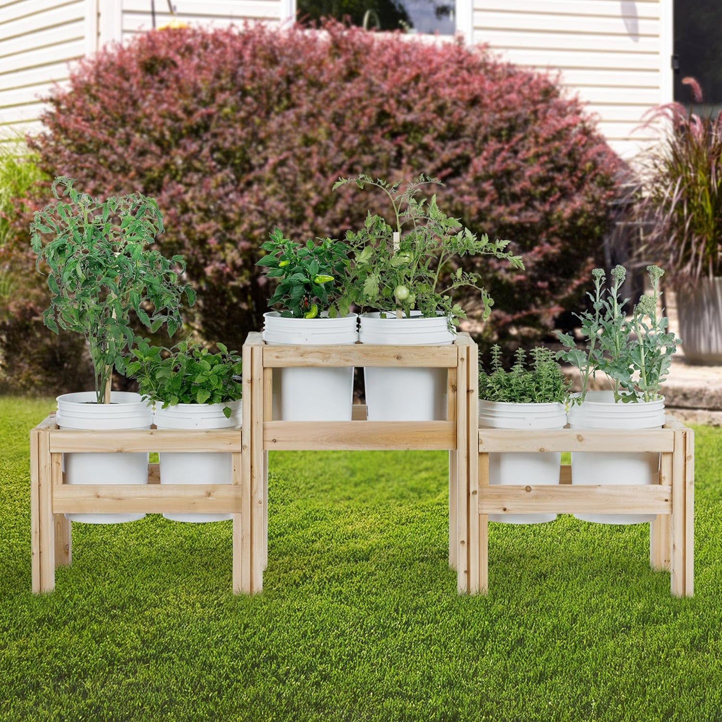 Greenes Fence Two-Tiers Six Bucket Elevated Cedar Wood Garden Frame, 79 in. x 16 in. x 30 in. - Made in USA with North American Cedar