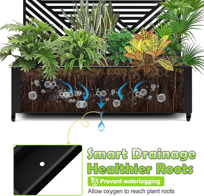 15.7"×70.9"×47.2" Metal Raised Garden Bed with Trellis and Wheels - Tall Trellis Planter Box for Climbing Plants, Vegetables & Vines - Outdoor Privacy Planters for Patio (Black-Zodiac)