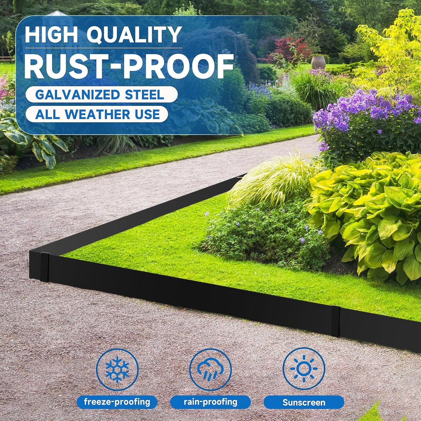 19.7Ft.Galvanized Steel Landscape Edging(6-Pack)-6"x39.4" Metal Garden Edging,7 Clips&Gloves,Hammer-in,No Dig,Rustproof,for Landscaping,Tree Rings,Garden,Yard&Pathway–Black