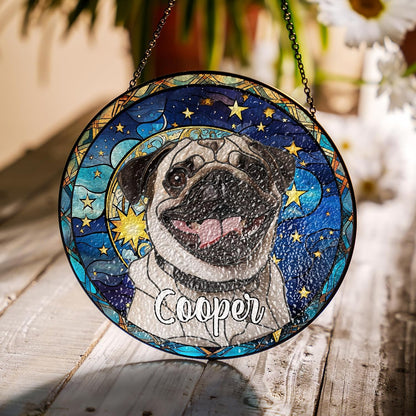 Pet Stained Glass Suncatcher Personalized Custom Name Pet Photo Ornament Window Hanging Home Decor Sympathy Gift for Loss of Pet Dog Cat Memorial Keepsake Remembrance Gift for Dog Lovers