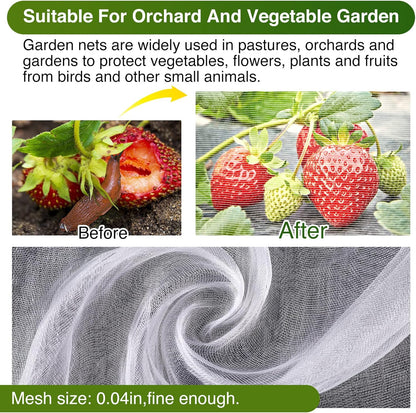 10 X 50FT Garden Mesh Netting Barrier,Fruit Tree Plant Netting for Vegetable Blueberry Bushes Plant Row Cover Screen Protection