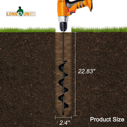 Auger Drill Bit for Planting 2.4"(D) x22.84(L), Garden Ground Earth Spiral Drill Bit for 3/8" Hex Drive Drill, for Post Hole Digger Bulb Bedding Digging Plant Rapid Planter