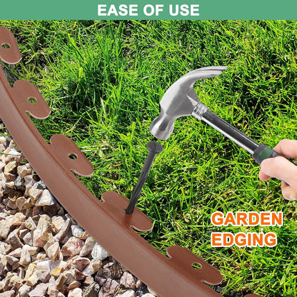 Garden Edging - 100 Feet Plastic Landscaping Edging Border with 93 Pack Spikes Apply to Flower Beds/Grass Lawn/Yard (1.57Inches Tall, Brown)