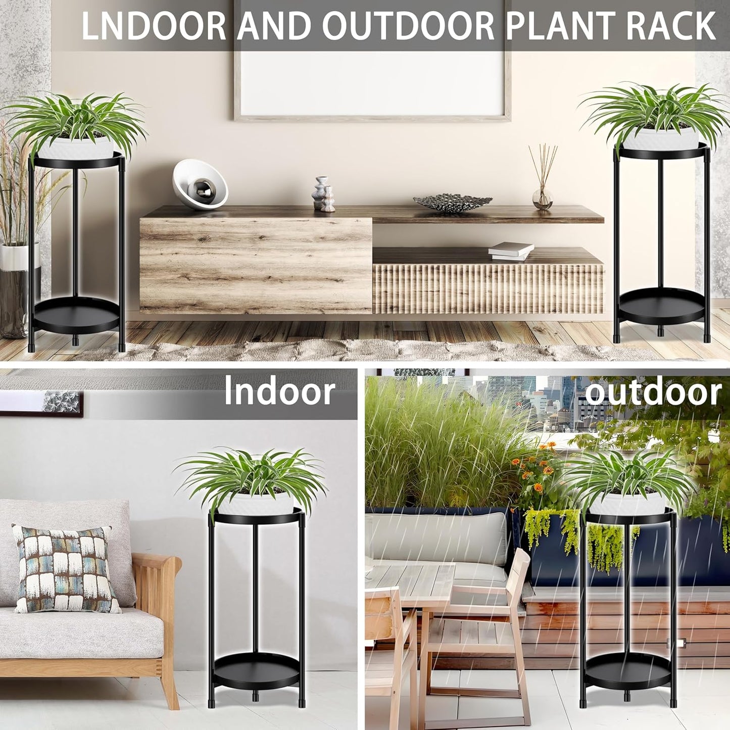 Plant Stand indoor outdoor - 2 Tier black Tall Metal Flower Pot Holder Potted Display Rack - Heavy Duty Corner Plant Shelf for Patio Garden Balcony Living Room Bedroom