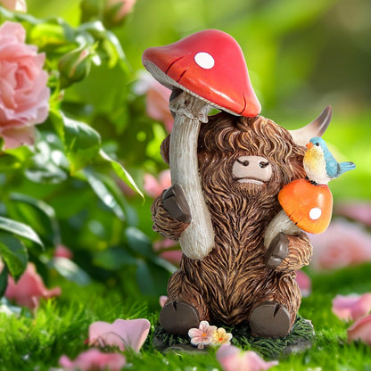 Highland Cow Figurine for Garden Decor,Garden Cow Decor for Outdoor Statues,Highland Cow Decorations for Outdoor Indoor Patio Yard Lawn Home Bathroom Shelf Decor,Animal Statues Cows Gifts for Women
