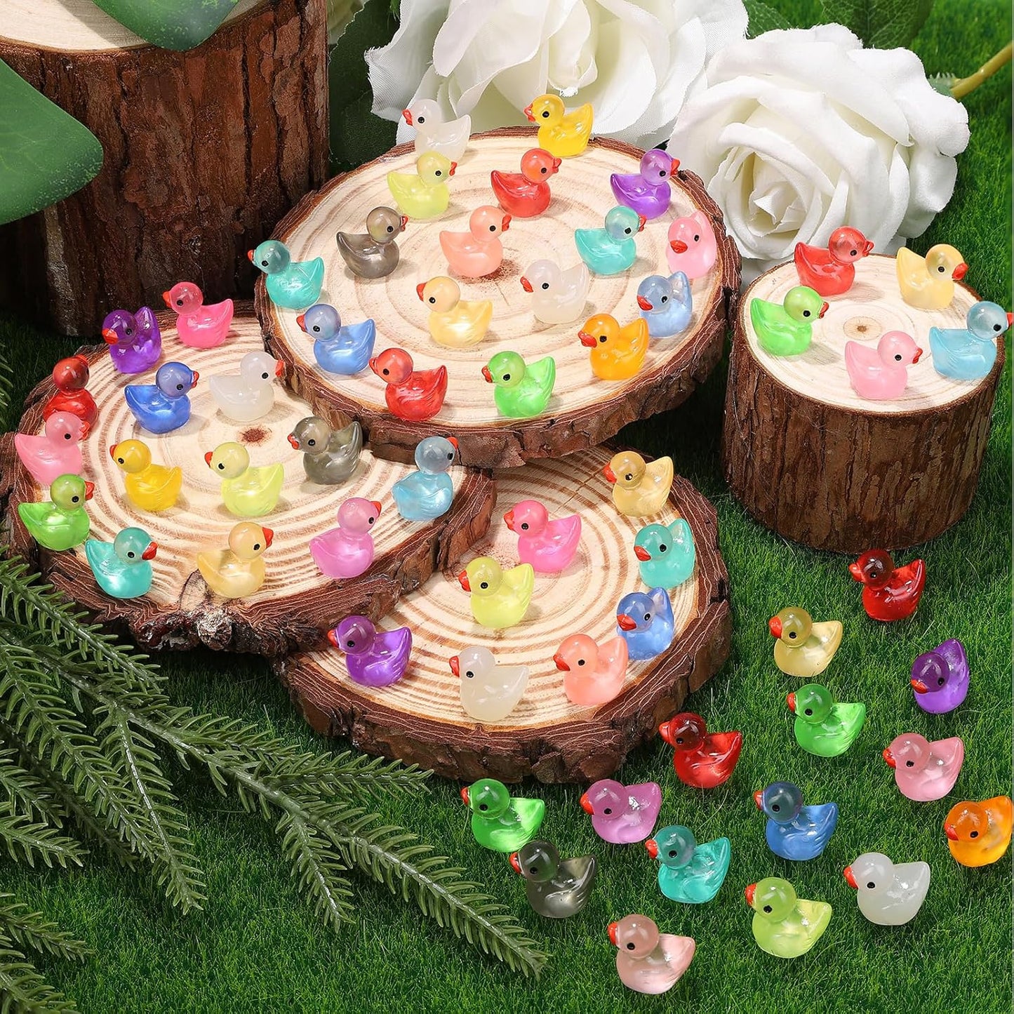 280 pcs Luminous Mini Resin Ducks, Glow in The Dark Tiny Ducks Figures to Hide, Bulk Plastic Duck Miniature for Dollhouse Micro Landscape Aquarium Potted Cake Decor DIY Craft Gifts Party Favors