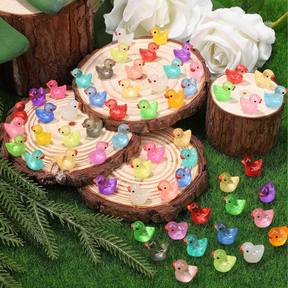 280 pcs Luminous Mini Resin Ducks, Glow in The Dark Tiny Ducks Figures to Hide, Bulk Plastic Duck Miniature for Dollhouse Micro Landscape Aquarium Potted Cake Decor DIY Craft Gifts Party Favors