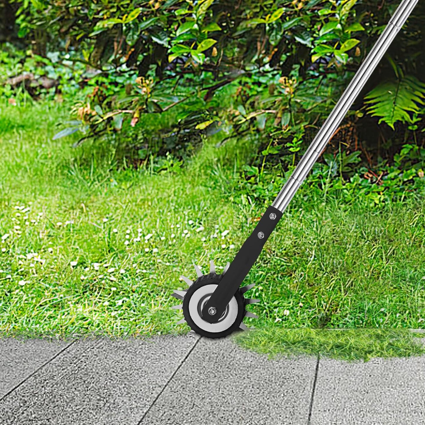 Wheel Rotary Edger, Manual Lawn Edger, Stainless Steel Handle,Adjustable Handlebar Length, 58.3-Inch, Rotary Edger Lawn Tool for Sidewalks, Garden, Driveways, Flower Bed, Trimming Grass, black