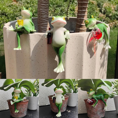 3 Pack Tipsy Frog Figurines Pot Huggers Statues Garden Decor for Outside,Plant Decorations for Pots,Miniature Frog Ornaments for Patio,Balcony,Backyard,Lawn,Unique House Warming Gifts for Women