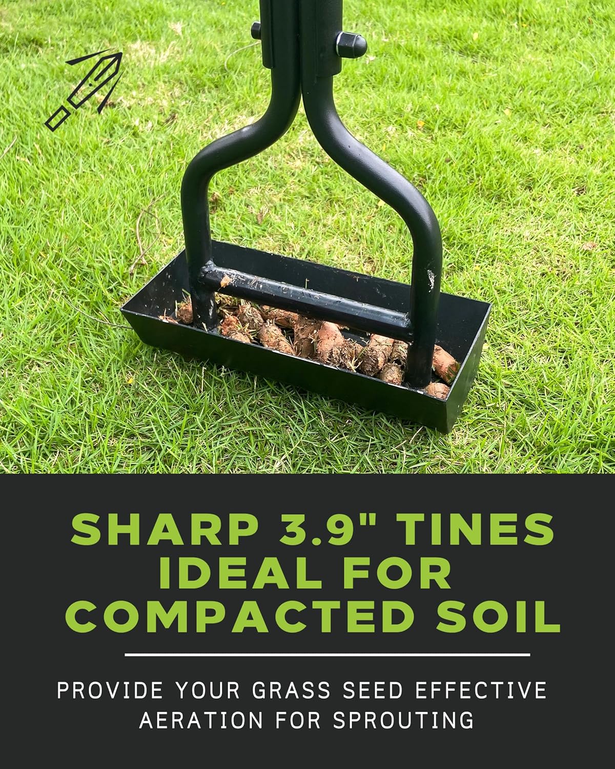 Lawn Aerator Coring Tool with Soil Core Tray, Manual Garden Plug Aerator for Grass Aeration, Yard Aerator & A Cleaning Tool for Compacted Soil, Lawn Care, 38”,Chartreuse Handle, Patented