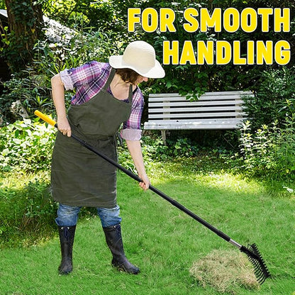 Bow Rake, 68-Inch Adjustable Handle Garden Rake with 17 Steel Tines, Heavy Duty Dual-Sided Metal Rake Landscape Gardening Tool for Soil Loosening Lawn Yard Leaves Mulch Thatch Removing