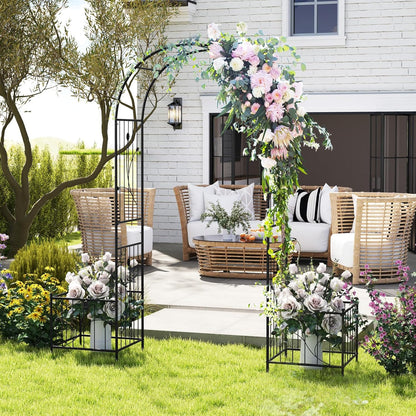 Giantex Garden Arch Trellis with Planters, 86'' Metal Arbor Pergola for Climbing Plants Rose, Heavy-Duty Outdoor Archway for Wedding Party Ceremony Pathway Garden Yard Lawn Decoration