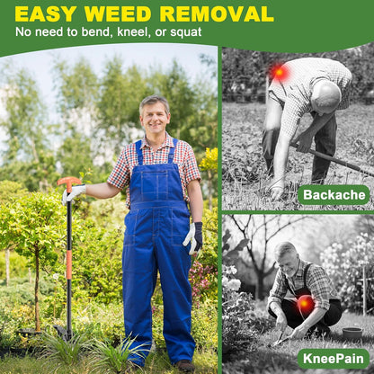 ZHENHAN Weed Puller Tool,43" Iron Stand-Up - No Bend Push-Pull Weeding Tool with Foot Pedal, Extra Long Handle Dandelion Remover for Lawn & Garden, Heavy Duty Root Extraction Tool （Black）