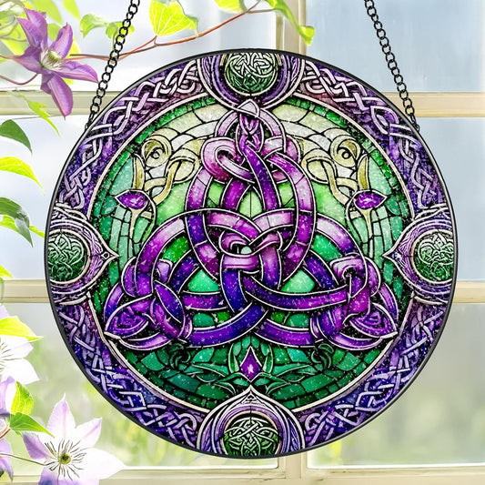 Stained Glass Window Hanging, LAOWEIKI 8'' Celtic Knot Suncatcher, Stained Glass Ornament
