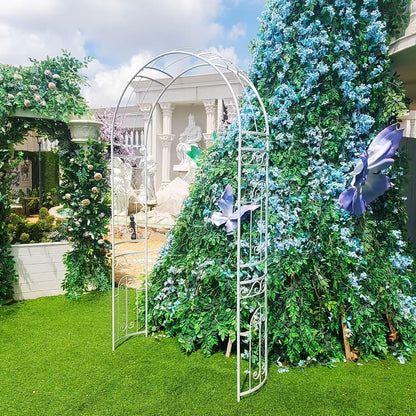 White Wedding Arch Garden Arbor Curved Metal Archway with Elegant Curve for Climbing Plants Roses Vines Garden Lawn Backyard Patio Wedding Outdoor Ceremony
