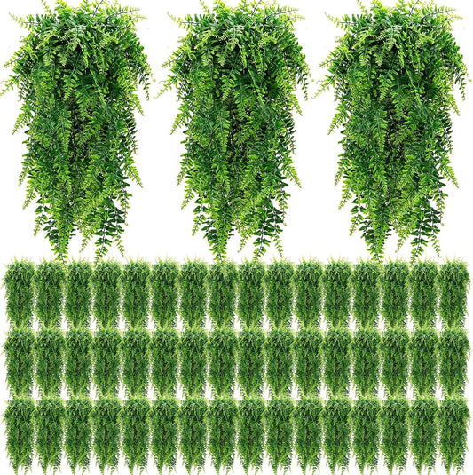 Geosar 96 Pcs Artificial Hanging Plants 32 Inch Hanging Boston Ferns Plastic Fake Plants for Wall