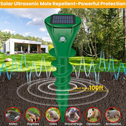 Mole Repellent Solar Powered Ultrasonic,6 Pack Gopher Repellent Outdoor for Lawn Garden Yard,Waterproof Mole Killer Traps,Sonic Spikes Get Rid of All Pests Gopher Vole Groundhog Chipmunk Snake-Green