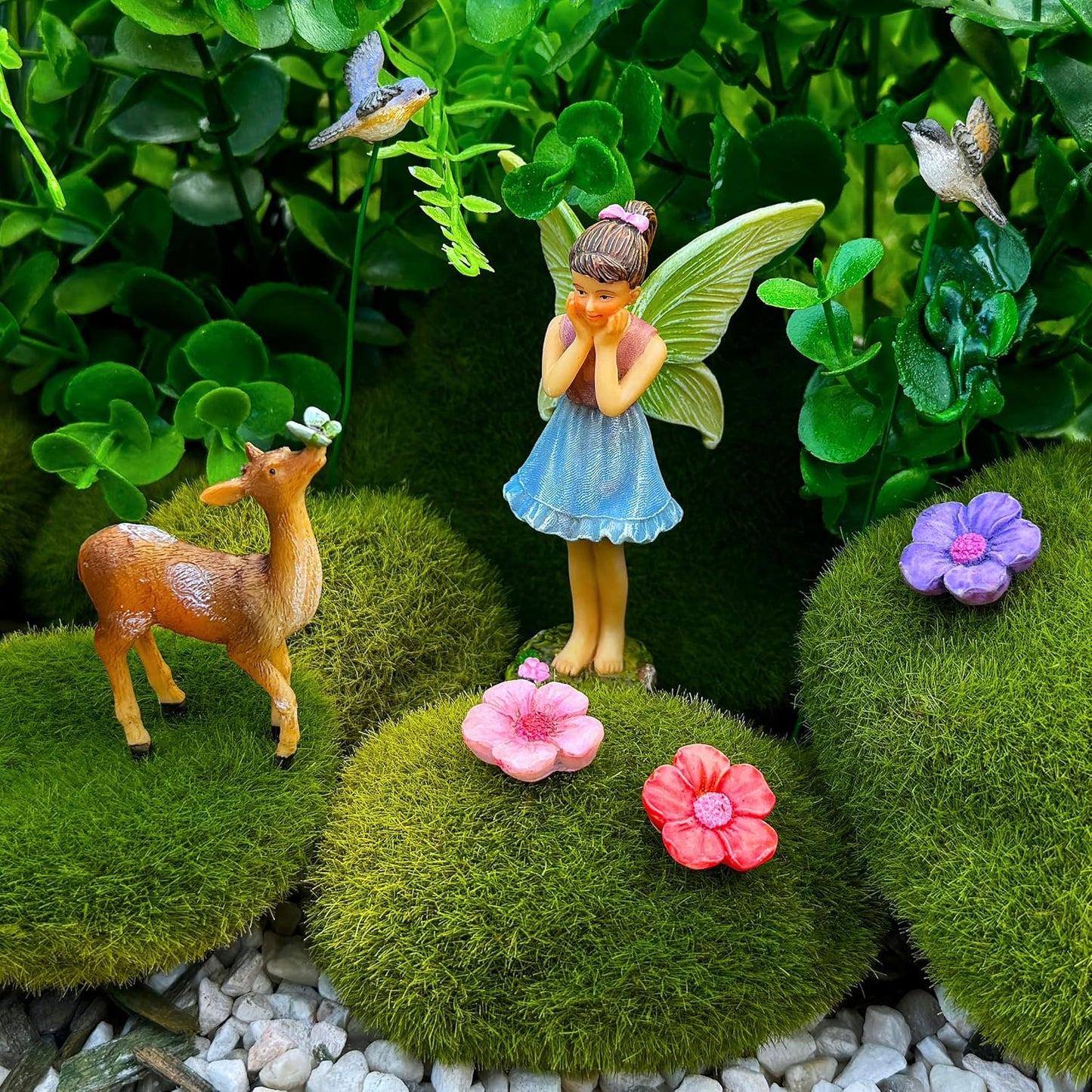 Mood Lab Fairy Garden - Miniature Accessories and Figurines Kit - Deer Set of 7 pcs - for Outdoor or House Decor