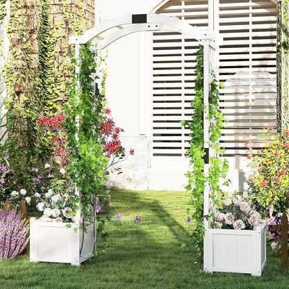 Happygrill Garden Arbor with Planter Boxes, Outdoor Wedding Arch with Trellis for Climbing Plants Vine Vegetables Herbs, Wooden Arbor Archway for Ceremony, Party (White)