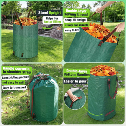 200L leaf Collector Bag, Shoulder Strap, and Drawstring – Reusable Yard Garden Bag for Leaves and Lawn Trash, Perfect for Leaf Removal, Yard Clean-Up (Without lid, 48 Gallon)