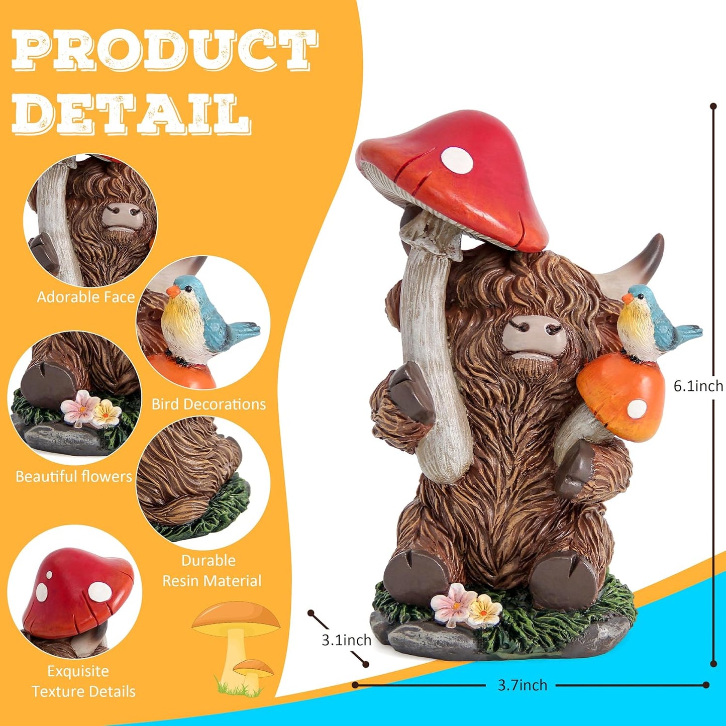Highland Cow Figurine for Garden Decor,Garden Cow Decor for Outdoor Statues,Highland Cow Decorations for Outdoor Indoor Patio Yard Lawn Home Bathroom Shelf Decor,Animal Statues Cows Gifts for Women