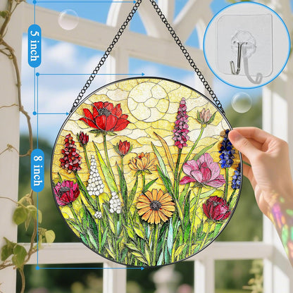 Stained Glass Window Hanging, 8 Inch Wildflower Stained Glass Suncatcher, Colorful Floral Window Hanging, Home Decor for Windows, Flower Lover Gifts, Garden Lover Gift, Gifts for Women, Mom, Grandma