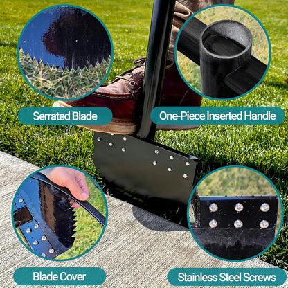 One-Piece 40in Manual Edger Lawn Tool with Spring Steel Blade Manganese Steel Border Edger for Landscaping Rustproof Half Moon Edger with Rubber Handle for Garden Maintenance