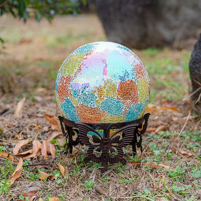 Wrought Iron Gazing Ball Stand for 10 or 12 Inch Gazing Balls – Low-Profile Garden Orb Holder, Outdoor Decorative Display for Yard, Patio, and Lawn Decor，Butterfly