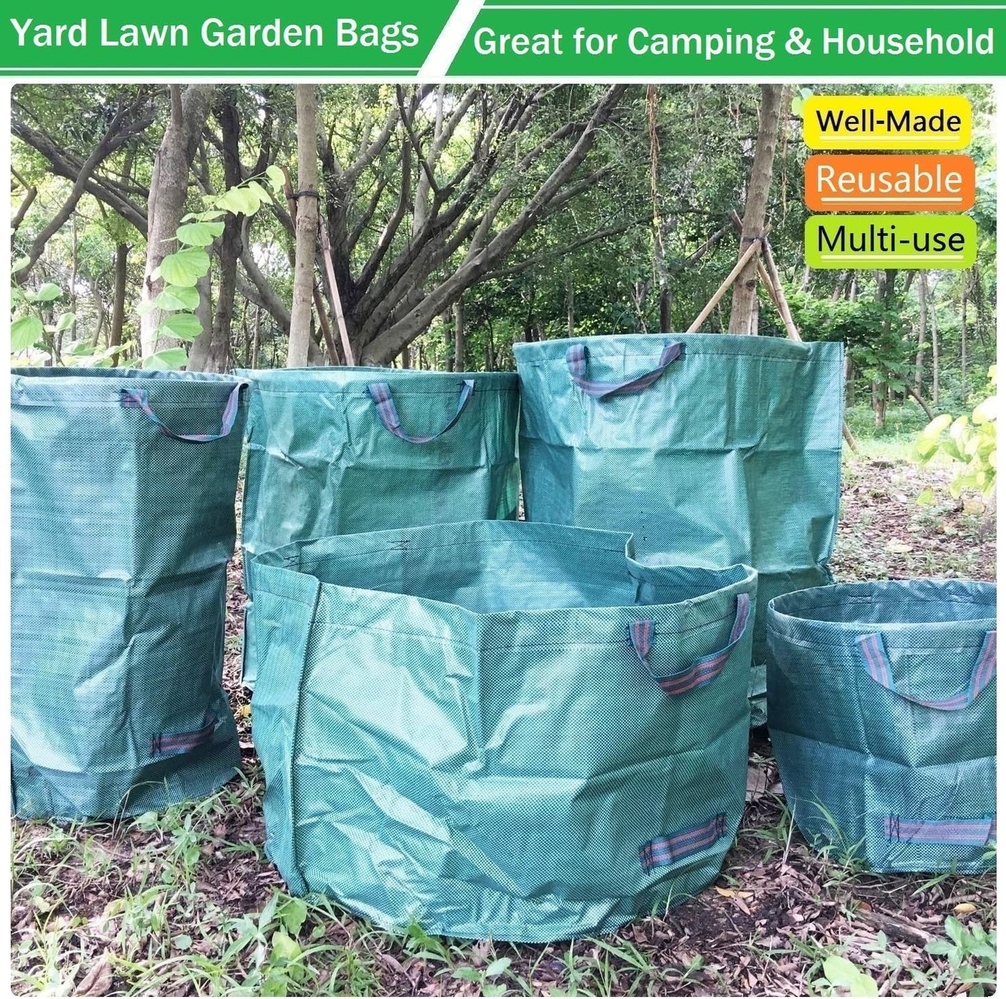 Professional 2-Pack 106 Gallon Large Lawn Garden Bags (D31, H31 in) Yard Waste Bags with Gardening Gloves, Big Leaf Bag,Yard Debris Bags,Garden Trash Container,Lawn Grass Clippings,Weeds Bag 4 Handles